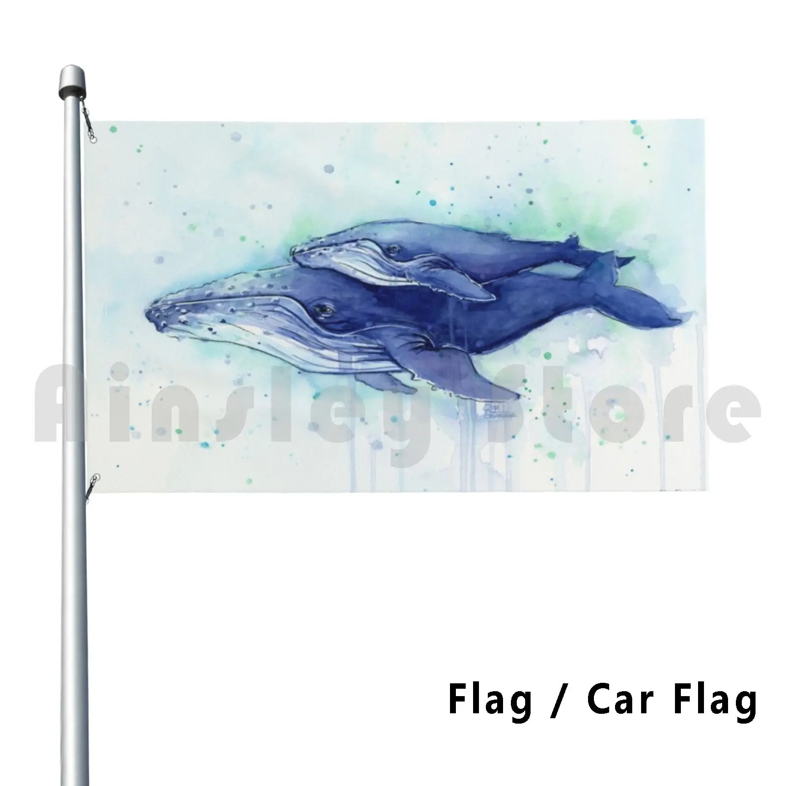 Humpback Whale Mom And Baby Painting Flag Car Flag Printing Custom Whale Humpback Humpback Whale Whale Painting