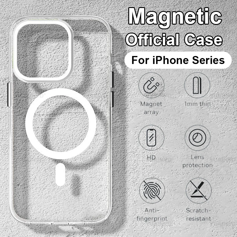 

Магнитный прозрачный жесткий чехол для iPhone 17 Air 16e 16 15 Plus 14 13 12 11 Pro Max Mini X XS Max XR Magsafe с беспроводной зарядкой