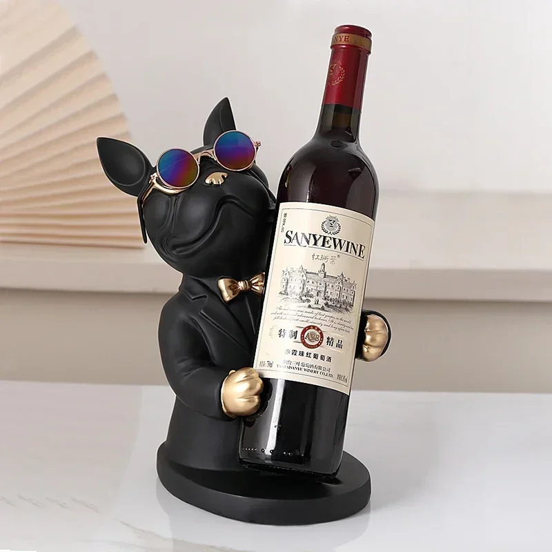 

Home Decoration Accessory Figurine Miniature French Bulldog Sculpture Wine Rack Table Decor Modern Living Room Decorative Statue