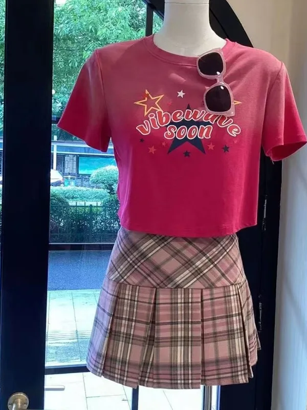 

High Waist Plaid Skirt Women's Summer 2025 New College Sle A-Line ort Skirt Anti-Light Sexy Girls Versatile Skirt