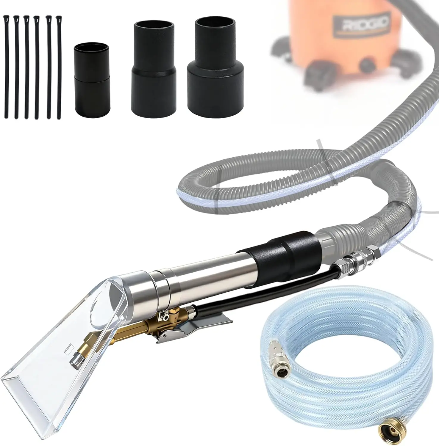 

Universal Wet-Dry Vacuum Hose Kit with Adapters for Upholstery & Carpet Cleaning, 25ft Water Hose
