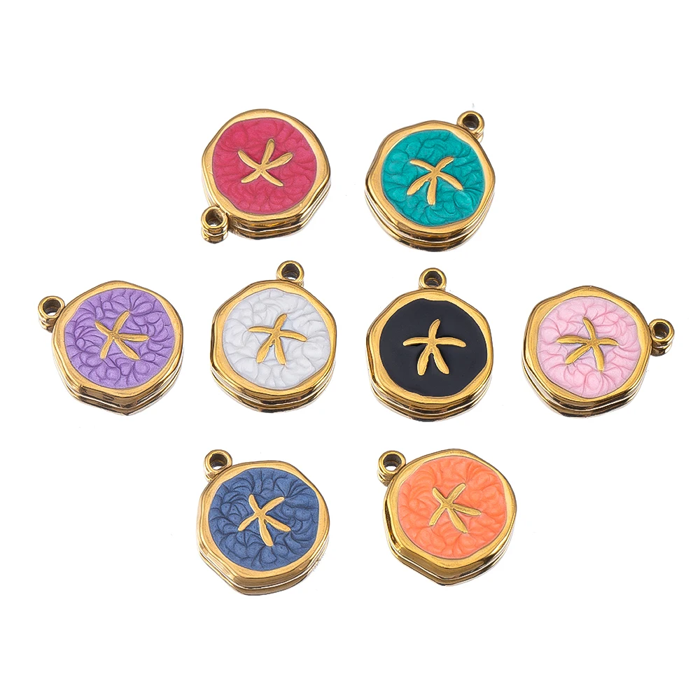 8 stuks goudkleurig roestvrij staal emaille hart oog zon ster ronde charme hangers DIY oorbellen ketting sieraden maken benodigdheden