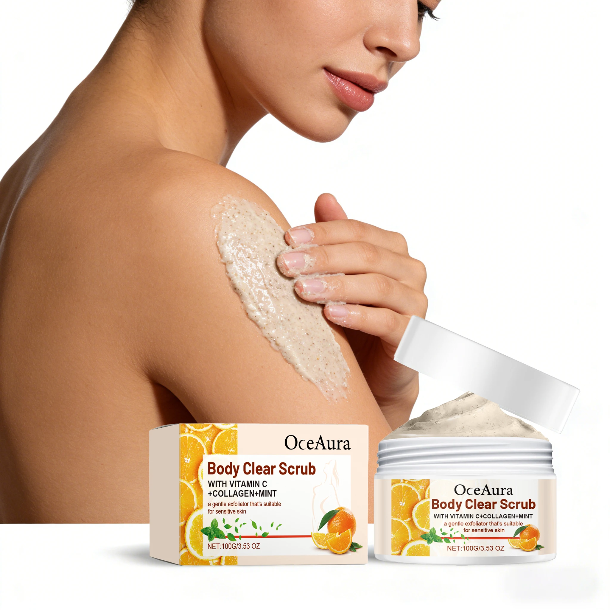 

100g Vitamin C Body Scrub Cream Gentle Exfoliasting Cleaner Remove Dead Skin Fresh Orange Scent Deep Hydrating Body Scrub