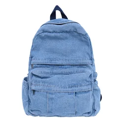 Mochilas vaqueras azules para mujer, 100% algodón, ocio o viaje, bolsas de lona de gran capacidad, mochilas escolares coreanas