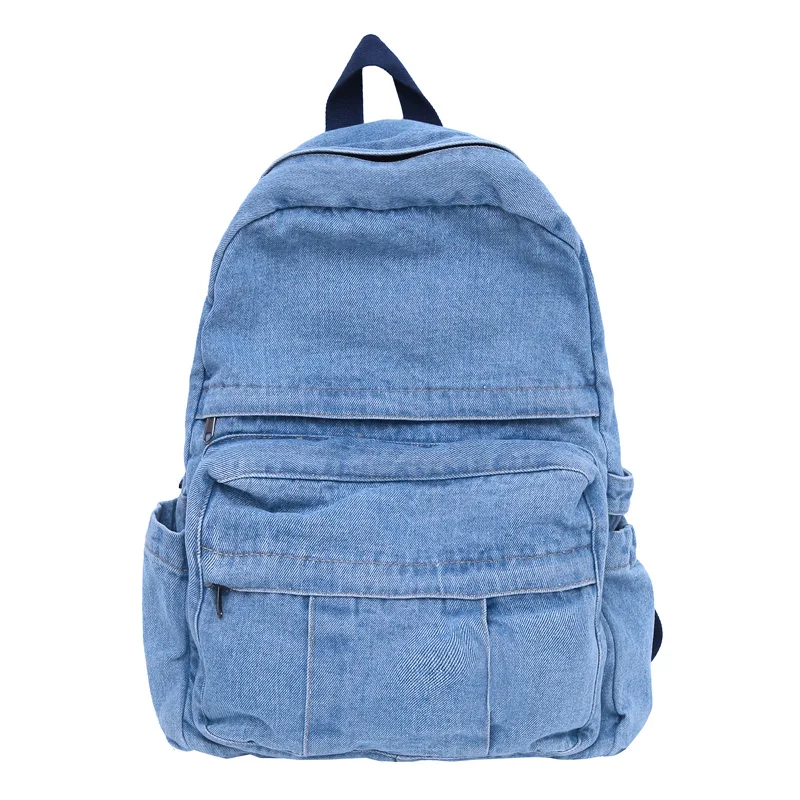 Blue Denim Backpacks For Women 100% Cotton Leisure Or Travel Bags Unisex Large Capacity Canvas Satchels Cloth Korea School Bags