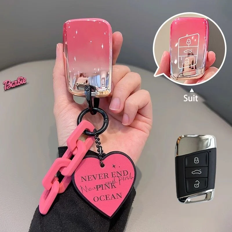 

Sakura Pink Tpu For Volkswagen VW Magotan Passat B8 Skoda A7 3 Button Remote Smart Car Key Case Cover FOB Keyring Accessories