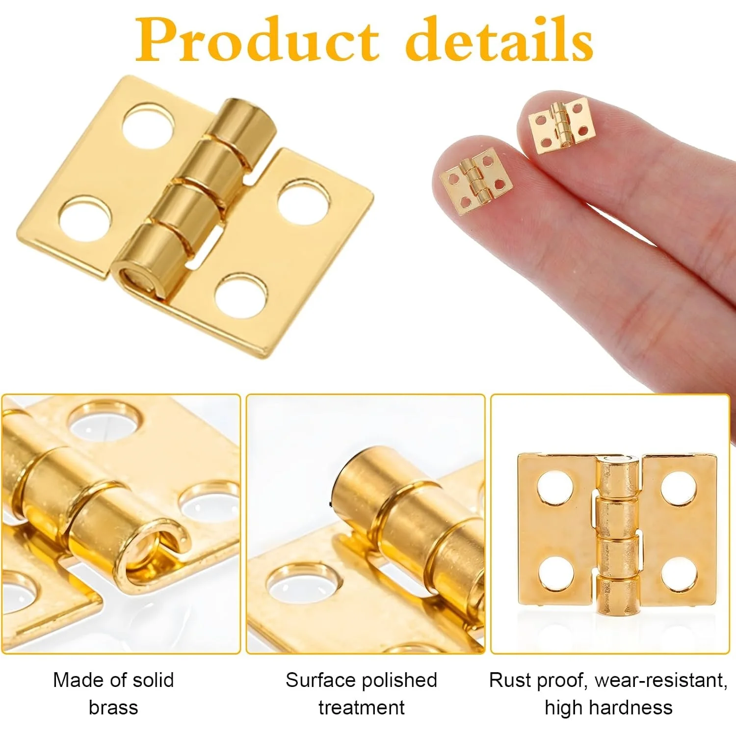 50PCS Mini Brass Hinges for Jewelry Box Small Hinges Gold Silver Tiny Hinge Hardware for DIY Crafts Miniature Cabinet Furniture
