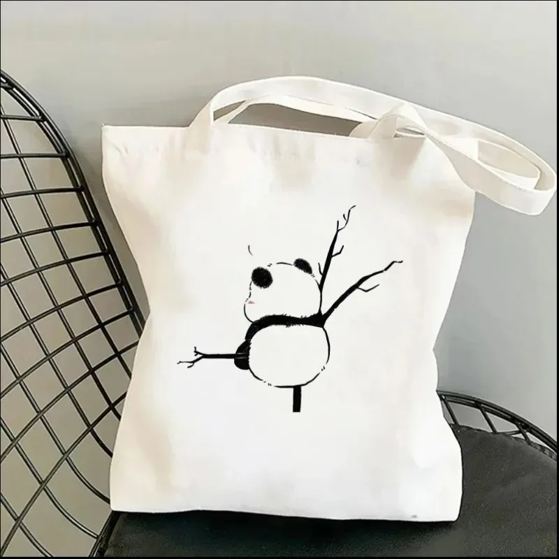 Funny Panda Canvas Shoulder Bags Eco Reusable Shipping Shopper Bags Women Tote Handbag Harajuku Graphic Designer Bag for Ladies