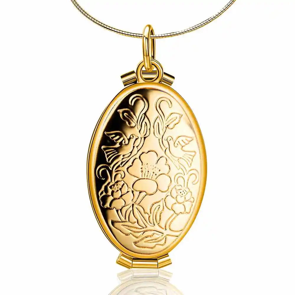 Popular Gold Color Photo Frame Memory Locket Pendant Nekclace For Women Girls 925 Sterling Silver Flower Necklaces Female