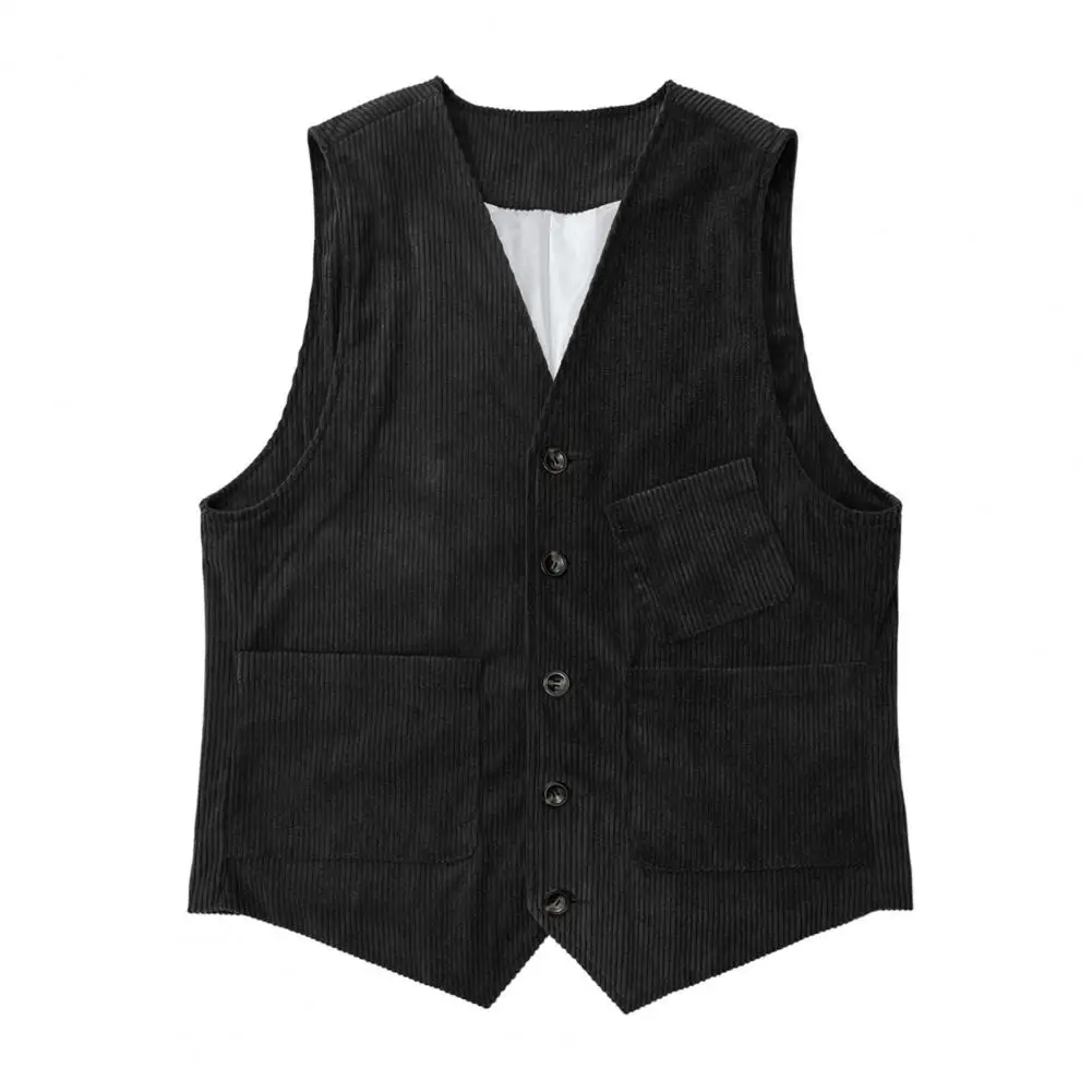 Gilet en velours côtelé pour homme, style vintage, col en V, sans manches, boutons simples, veste de