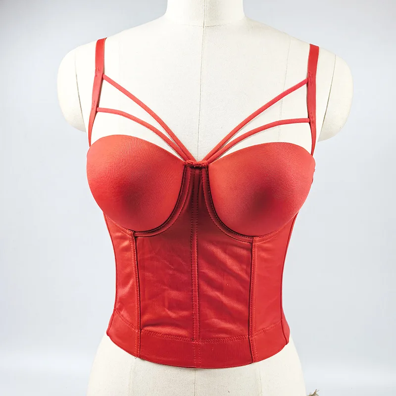 

Sexy Hollow out S-3XL Plus Size Women Long Corset Lady Bralette Girl Party Strap Multi Color Crop Top Female Bustier Bra Vest