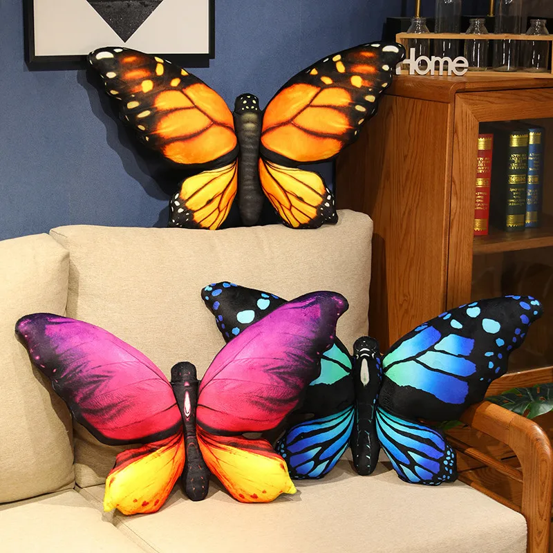 

50x40cm Simulated Butterfly Pillow Cushion 3D Colorful Butterfly Plush Sofa Bed Throw Pillows Home Decoration Gift Toys