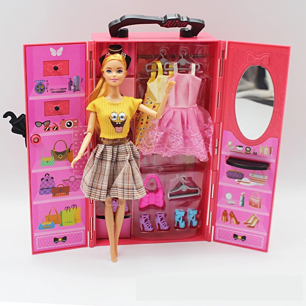 Dollhouse Furniture Doll Wardrobe Plastic Portable Closet Dolls Accessories for Barbie Game DIY Christmas Birthday Gift Kids Toy