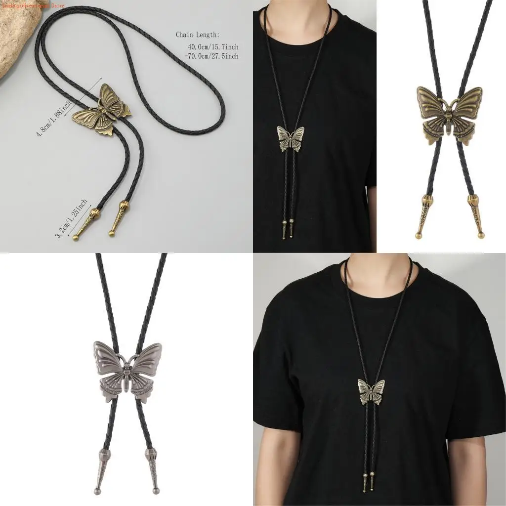 

F92d Vintage Leather Bolo галстук с сплавной бабочкой подвесной кулон Унисекс Западная шейр
