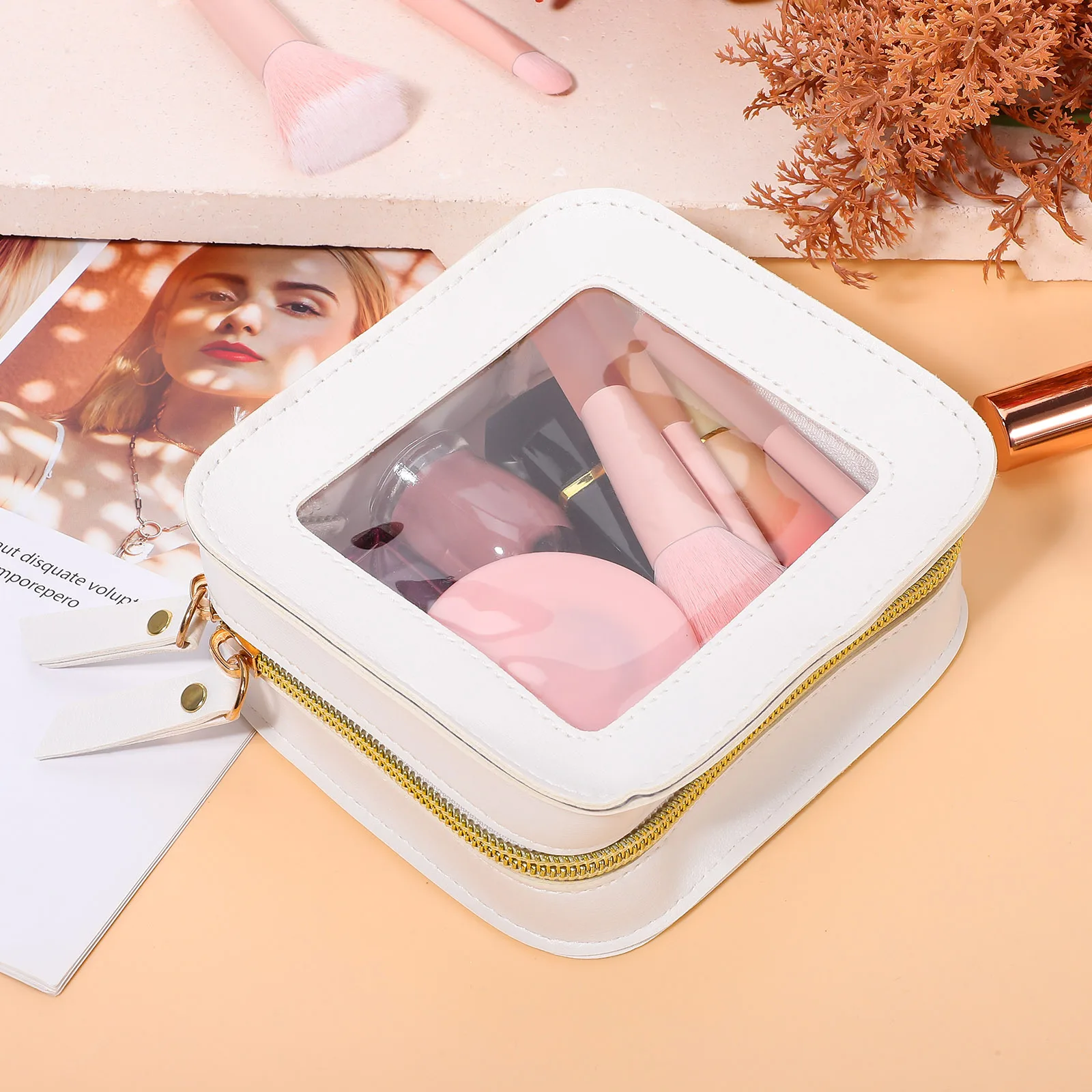 

Small Makeup Bag Clear Pouch Transparent Design Ample Capacity Sturdy Pu Pvc Material Portable Travel Organizer