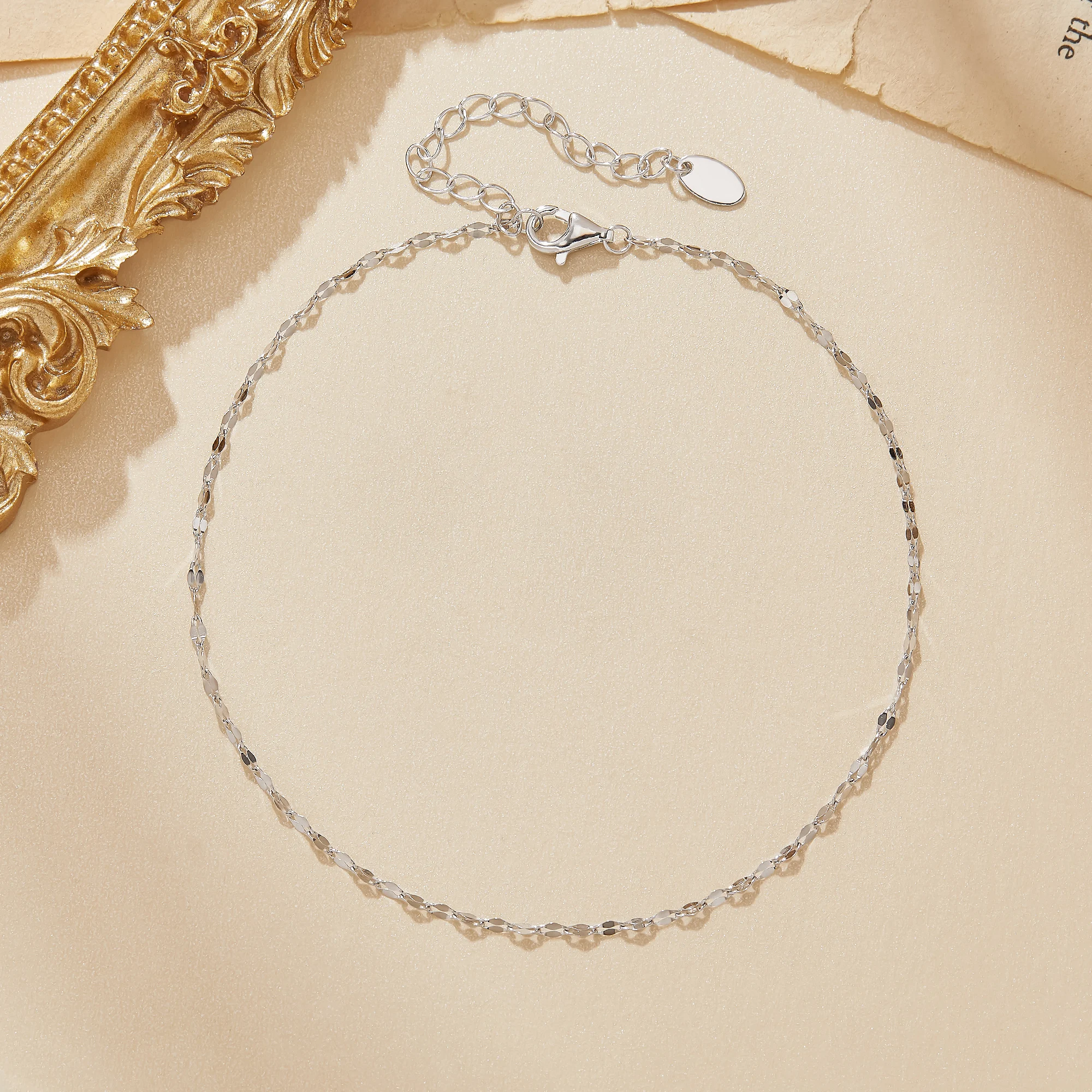 Minimalist Flat Chain Anklet,Solid 925 Sterling Silver Anklet Adjustable Foot chain Anklet Bracelet Bridal Birthday Gift 6690040