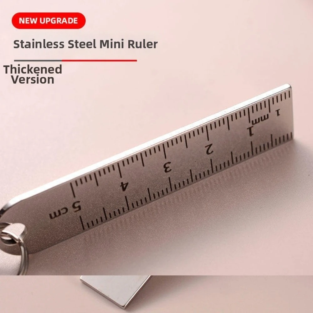 Stainless Steel Mini Measuring Ruler Multi-Functional Pendant Ornament Keychain Measuring Tool Anti-Loss Design Backpack Charm
