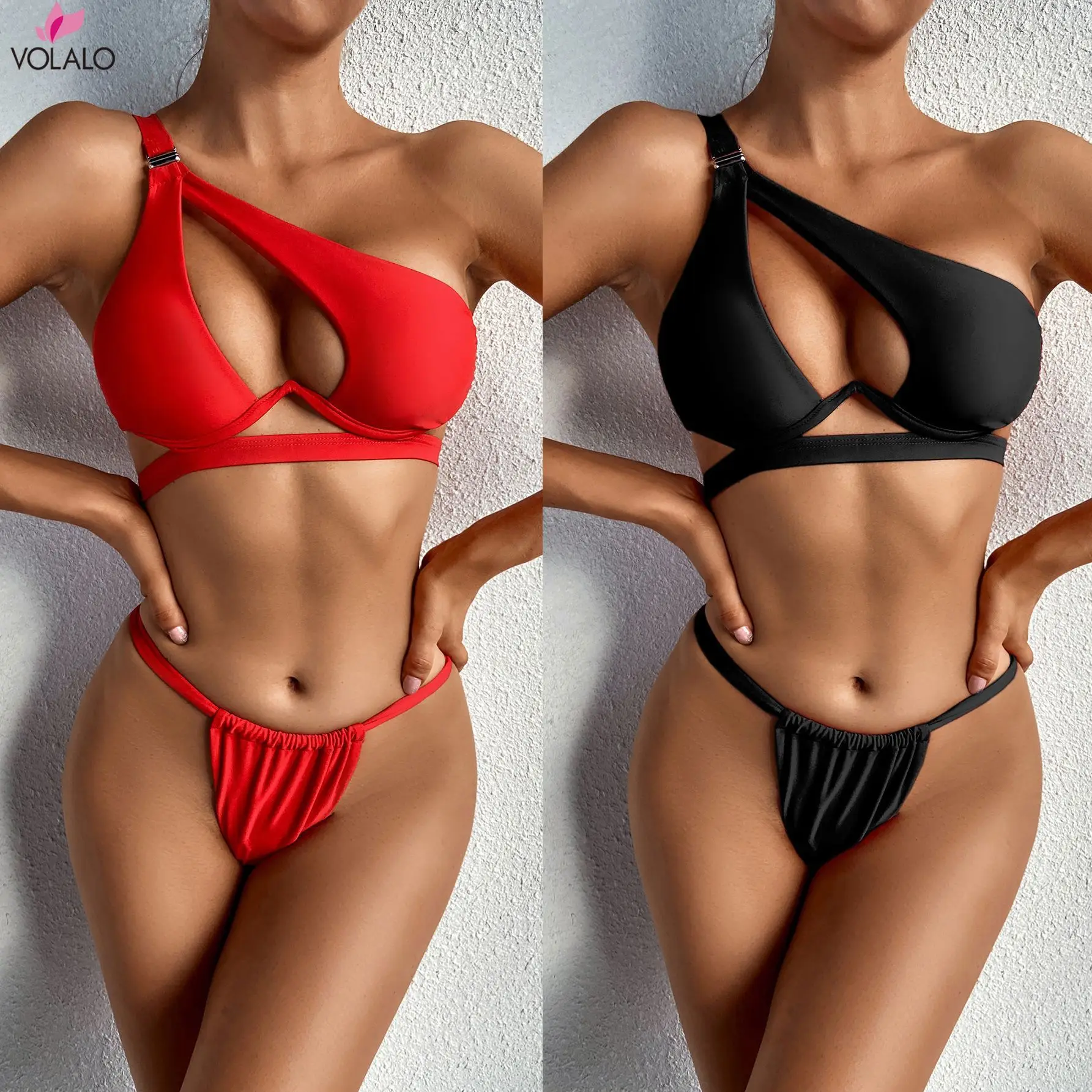 VOLALO S - L Neue Neon Rosa Brasilianischen Bikini Weiblichen Badeanzug Frauen Bademode Zwei-stück Bikini Set Halter Badende Badeanzug schwimmen