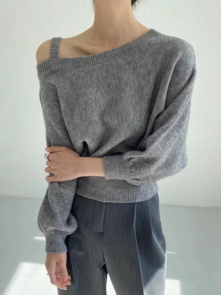 Chic Inizio Autunno Design Irregolare Bubble Sve Side Open oulder Casual Colore Allentato Lungo Sve Top da donna lavorato a maglia