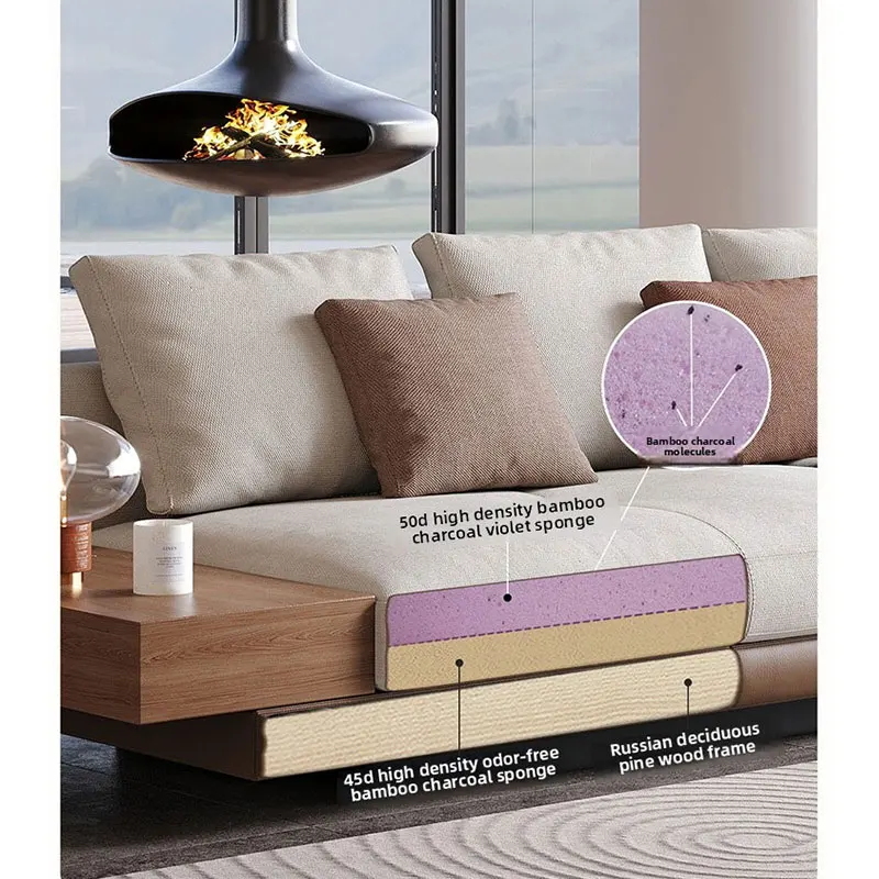 Italian simple fabric living room sofa - modern simple imported cotton and linen straight sofa set