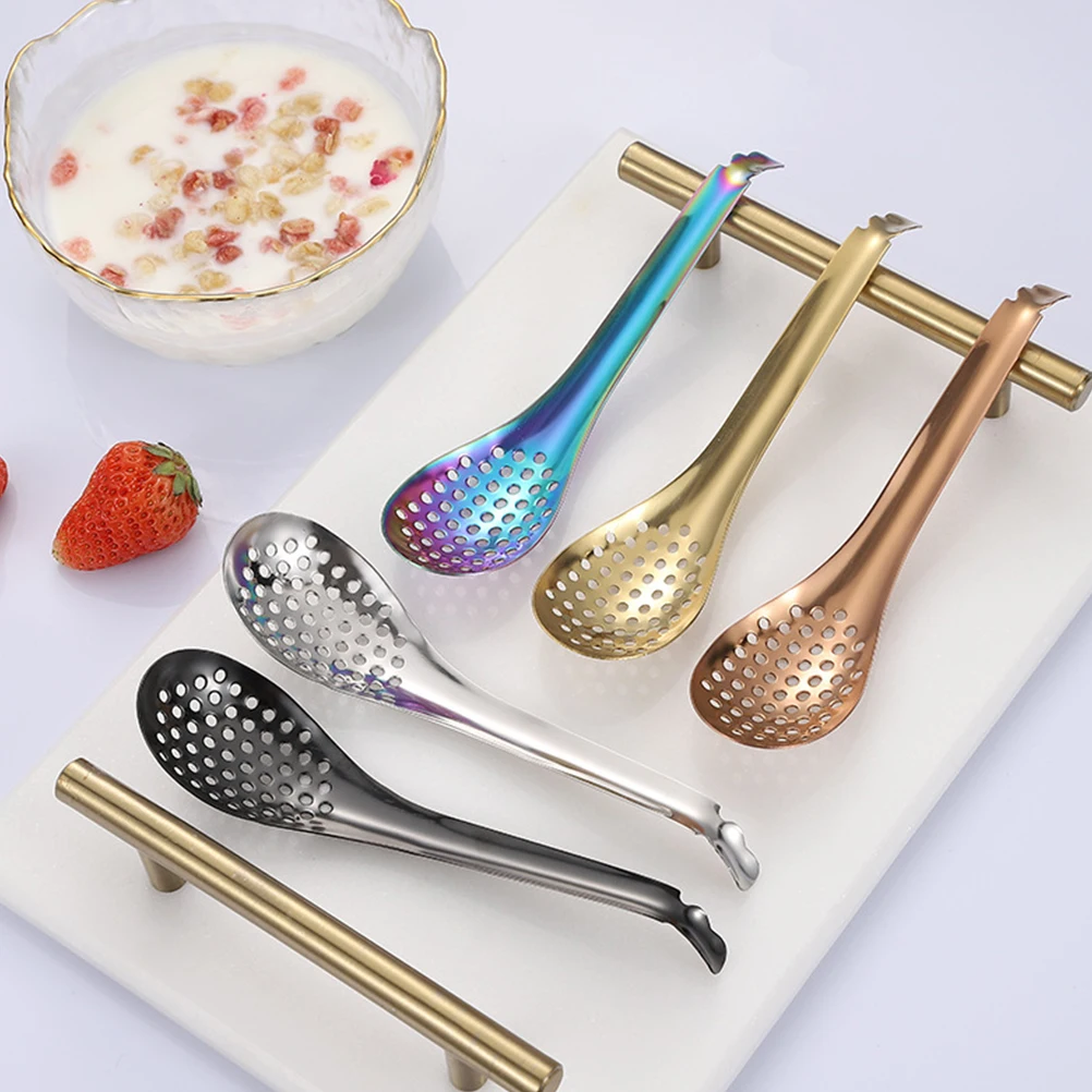 

5pcs Caviar Slotted Spoons Food Grade Stainless Steel Smooth Polished Anti Corrosive Kitchen Bar Restaurant Hotel Accessories
