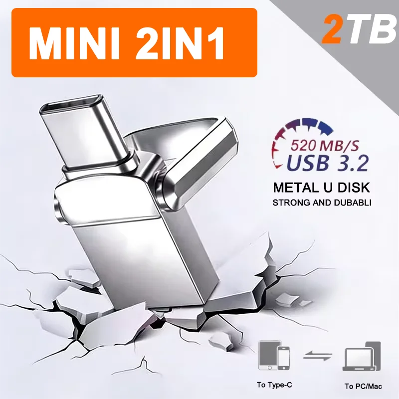 Mini unità flash da 2 TB USB 3.2 Pen Drive veloce di tipo C Memory Stick Dati ad alta velocità da 512 GB per computer Telefono PC Fast U Disk