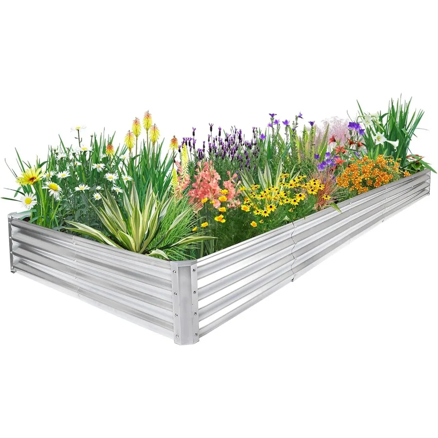 

12×4×1ft Raised Garden Bed with Support RodsGalvanized Raised Garden Bed Kit Outdoor Metal Gardening Planter Box for Vegetable