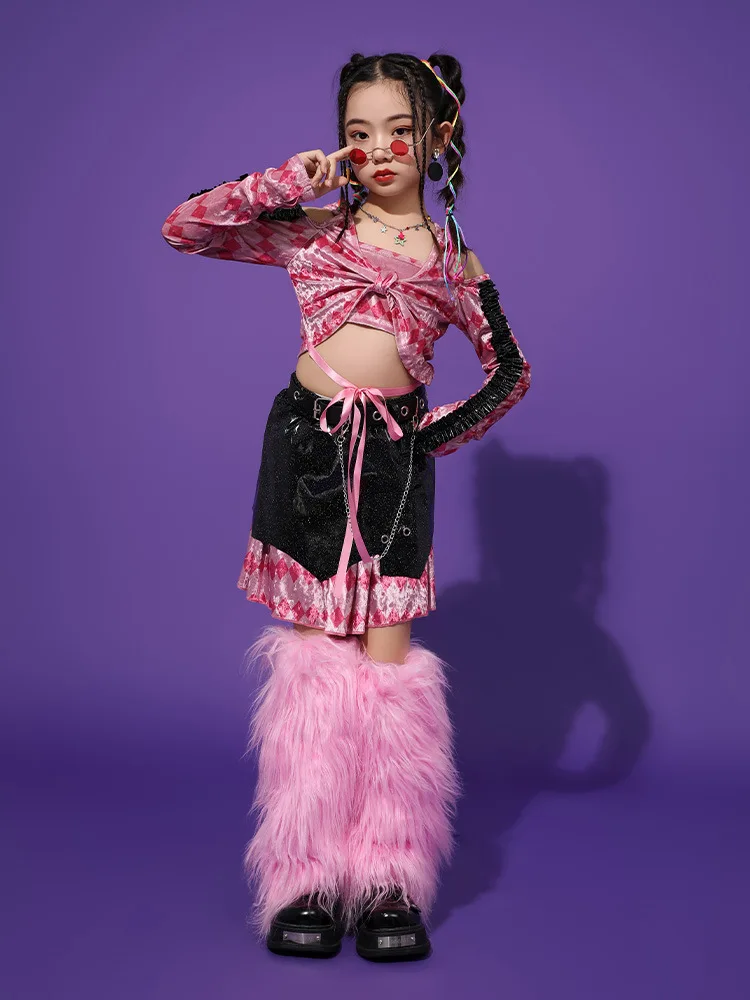 K-pop jazz dança de rua traje meninas crianças desempenho de palco modelagem passarela roupas maré brilhante roupas frescas para crianças