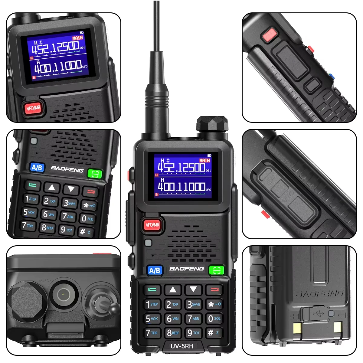 Baofeng UV-5RH 10W Walkie Talkie Six Band Wirless Copy Frequency Type-C Charger Upgraded UV 5R Transceiver Ham Two Way Radio