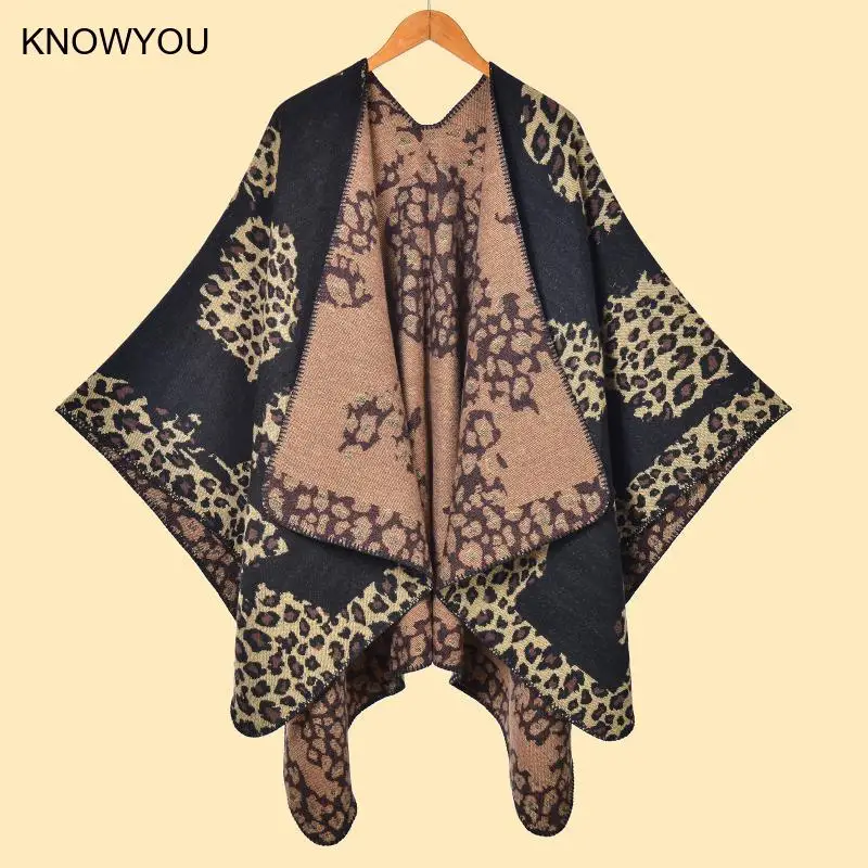 

Vintage Leopard Cape Women Warm Shawl Men Imitation Cashmere Shawl Cloak Poncho Capes Chal Para Mujer Elegante Fashion Coat