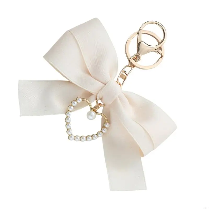 K43F Romance Pearls And Heart Keychain with Bowknot Decoration Perfect For Gifts