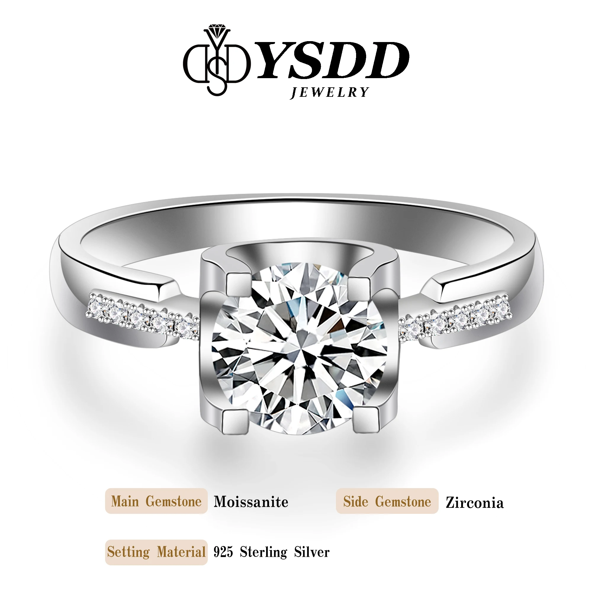 #9 YSDD 925 Silver 0.5-2 Carat Moissanite Ring Small Waist Ring Premium Feeling Moissan Diamond Light Luxury Ladies Ring