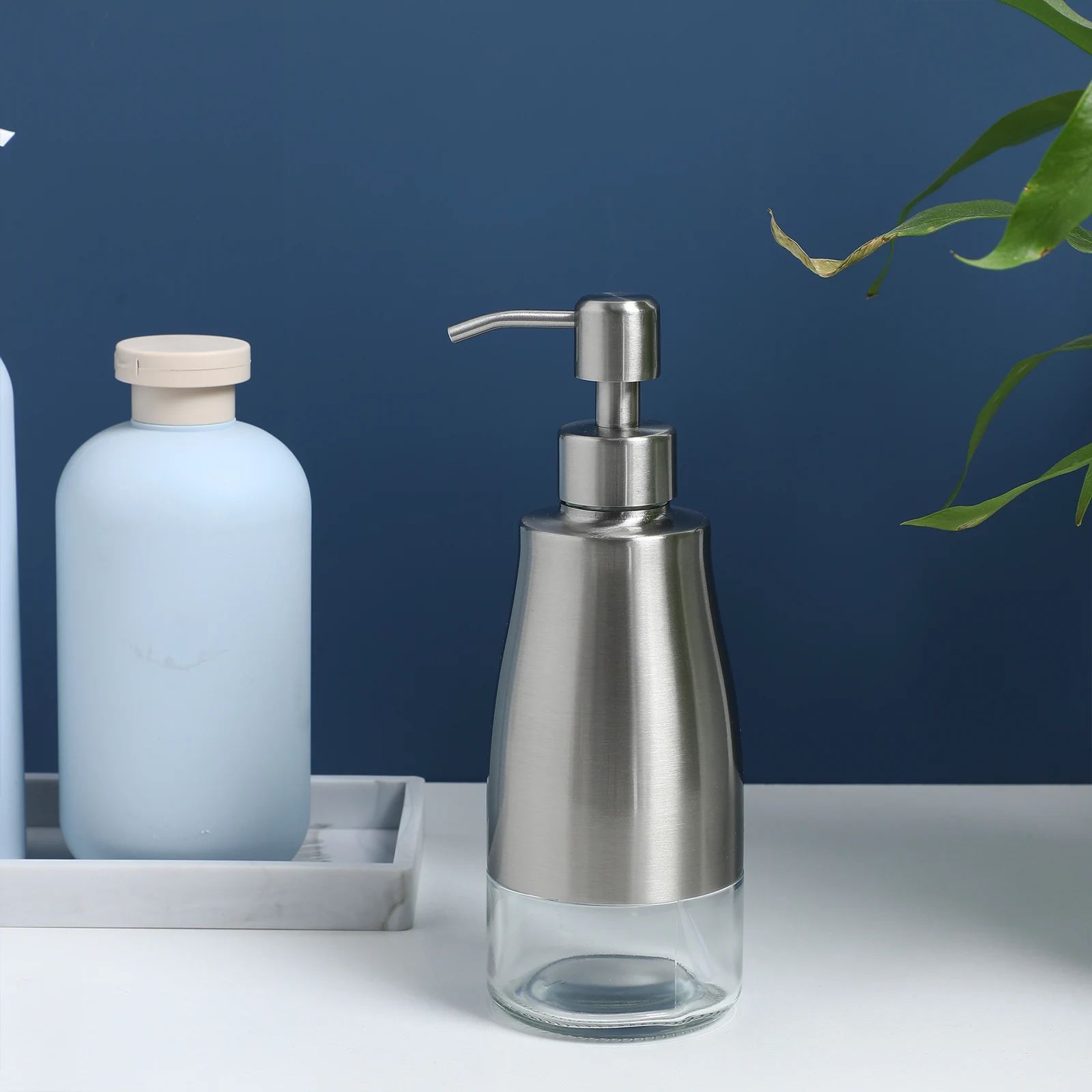 

Stainless Steel Lotion Bottle 304 Glass 300ml Secure Sturdy Capacity Tight Lid Easy Clean Kitchen Bathroom Hand Soap Dispenser