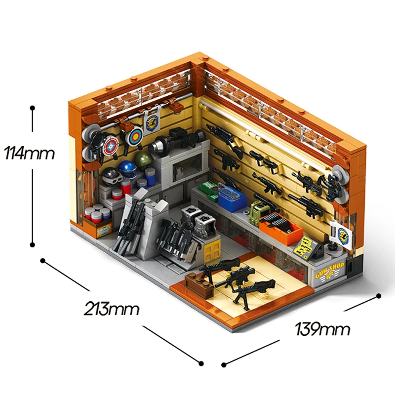 Stadswinkel Bouwstenen Autoreparatiewerkplaats Wapenwinkel Jazzclub Bar Slaapkamer Miniatuurmodel Baksteen Bureau Ornamenten DIY Speelgoed Cadeau