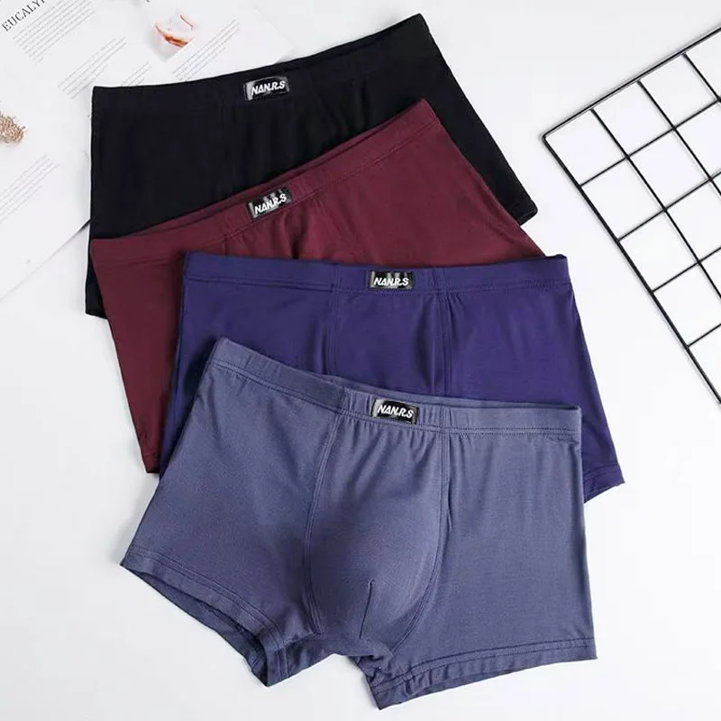 

4 шт., мягкое мужское нижнее белье, сексуальные боксеры из бамбукового волокна, комплект шорт больших размеров, трусы со средней талией, однотонные мужские боксеры из модала