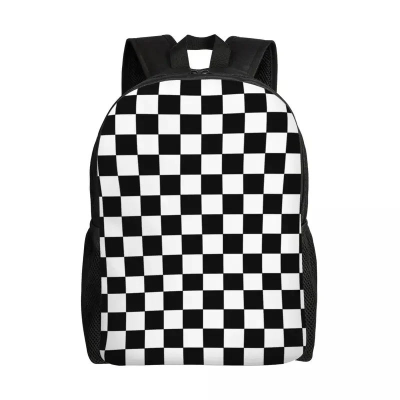 

Customized Black And White Checkered Travel Backpack School Laptop Bookbag Geometric Checkerboard College Student Daypack Bags