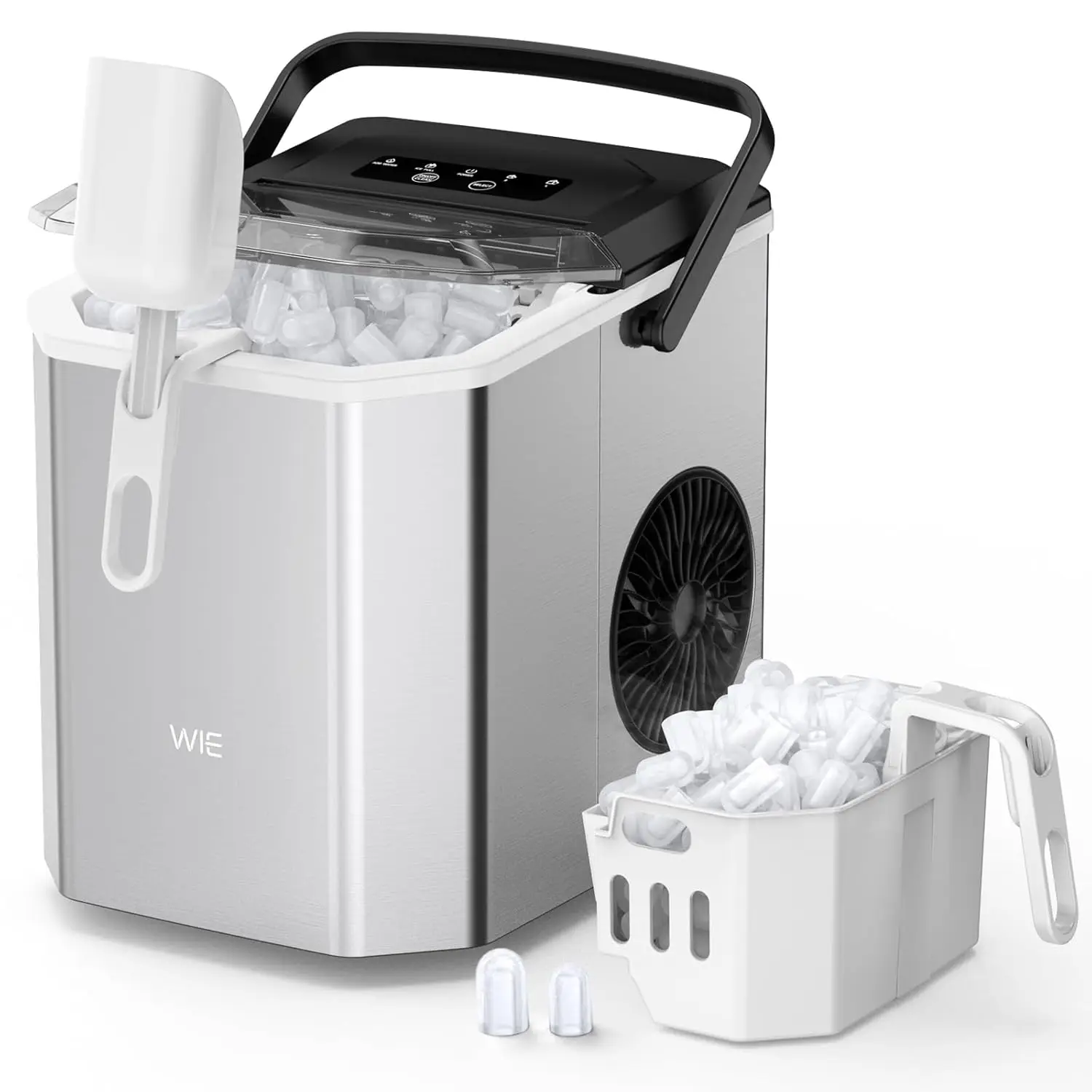 

Stainless Steel Ice Maker, 12kg/24H, 2 Sizes Ice Cubes in 6 Mins, Self-Cleaning, 1.5L, for Home/Kitchen/Office/Bar