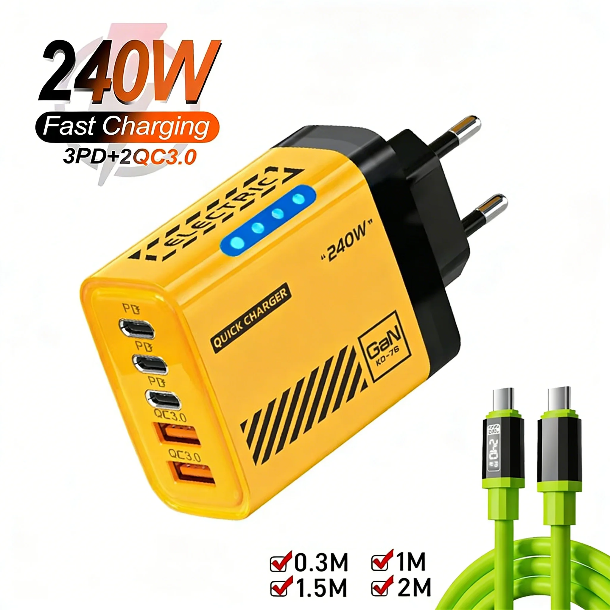 240W 5-in-1 GaN-Ladegerät Typ C Schnellladewandadapter für iPhone Samsung Xiaomi Huawei QC3.0 EU/US-Stecker Telefonladegerät
