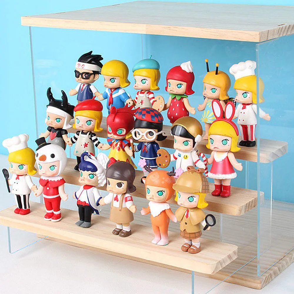 

4-Tier Tabletop Display Case, Clear PS with Solid Wood and Pine Wood, Perfect for Figurines, Collectibles, and Dust Protection
