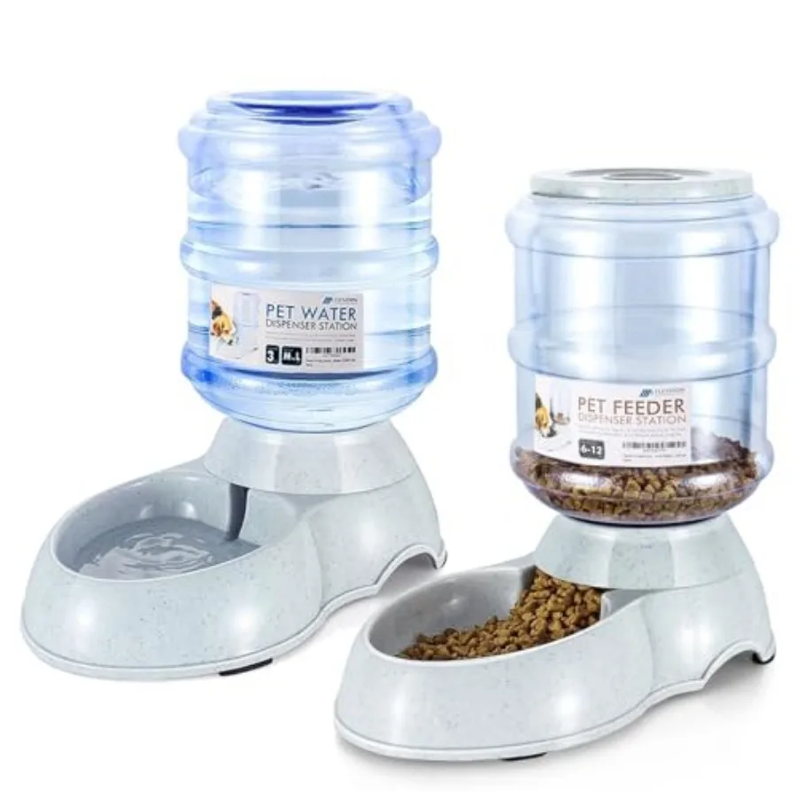 

Automatic Pet Feeder and Waterer Set of 2 Pack Self Feeding Replenish Dog Cat Bowls Gravity Food and Water Storage Container Fo