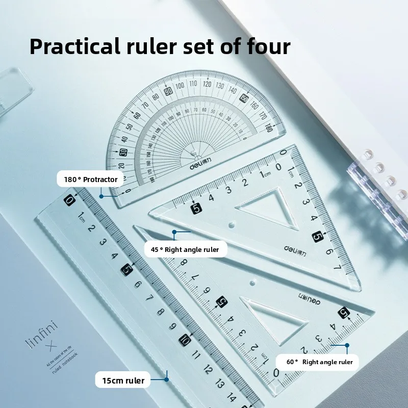Anti Slip Ruler Set Unbreakable Transparent Straight Triangle Protractor Student Drawing Answering Ruler Stationery Measurement