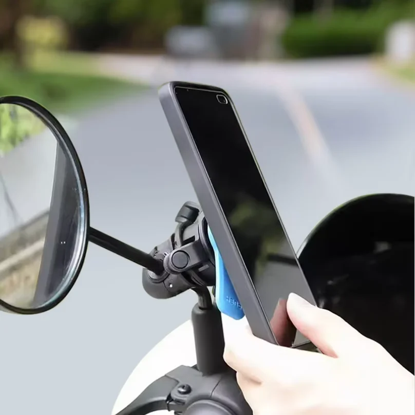Supporto per telefono da specchietto retrovisore per moto con ammortizzatore, staffa universale adatta alla maggior parte delle moto e delle biciclette