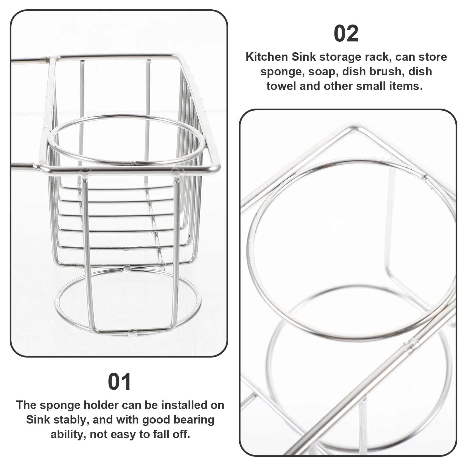 

Stainless Steel Kitchen Sponge Holder Large Capacity Sink Organizer Hanging Basket Drain Rack for Sponge Soap Dish Brush