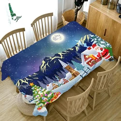 Santa Rectangle Dining Table Tablecloth Blue Christmas Eve New Year's Tablecloth Home Party Antifouling Decorative Accessories