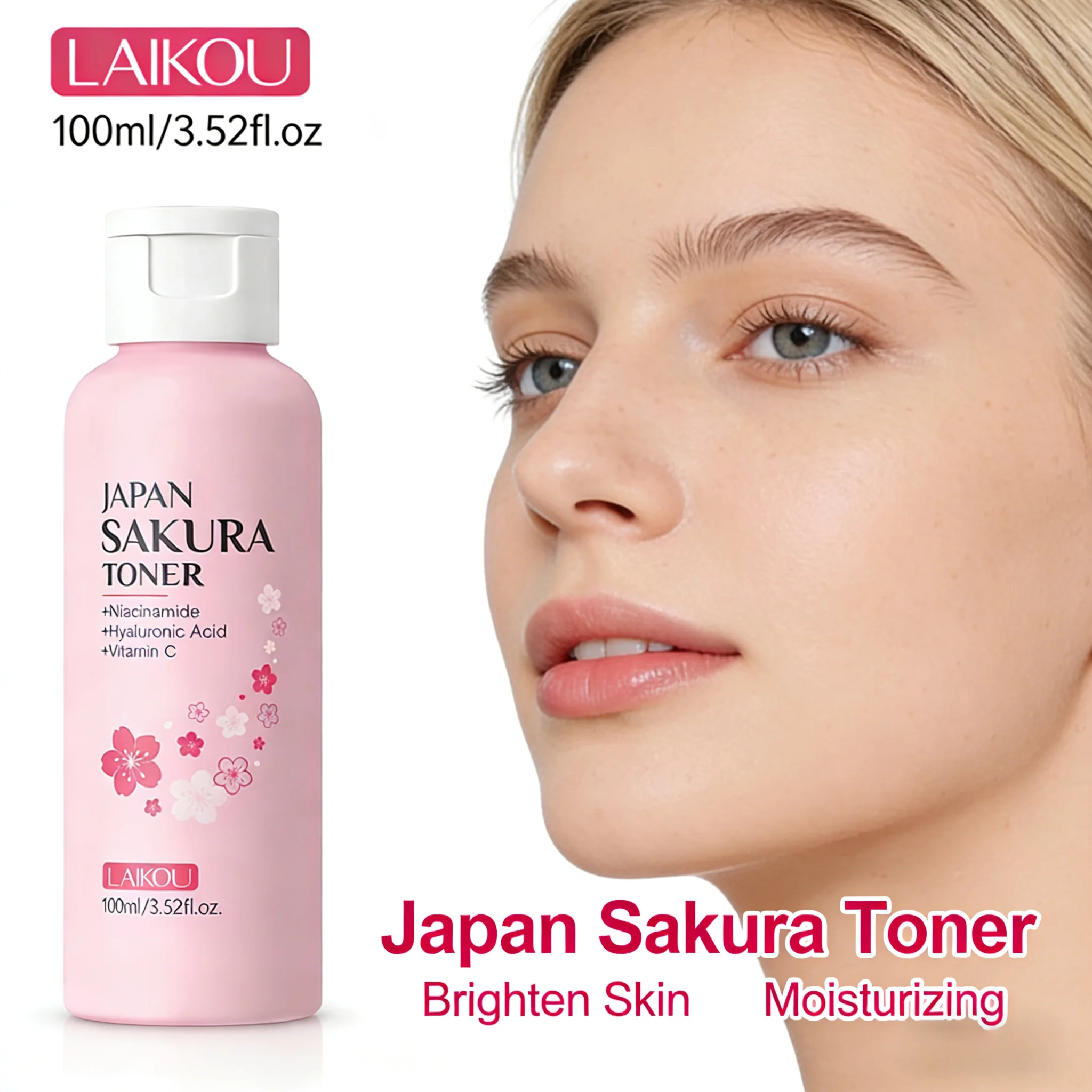 LAIKOU 100ML Sakura Tónico Facial Iluminador Hidratante Control de Grasa Cuidado de la Piel Ligero Similar a un Sérum Para Todo Tipo de Piel
