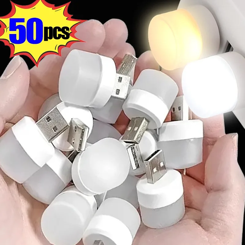 50-1PCS Mini USB Night Light Warm White LED Plug-In Light Bulb Portable Home Environment Light Energy-Saving Reading Night Light