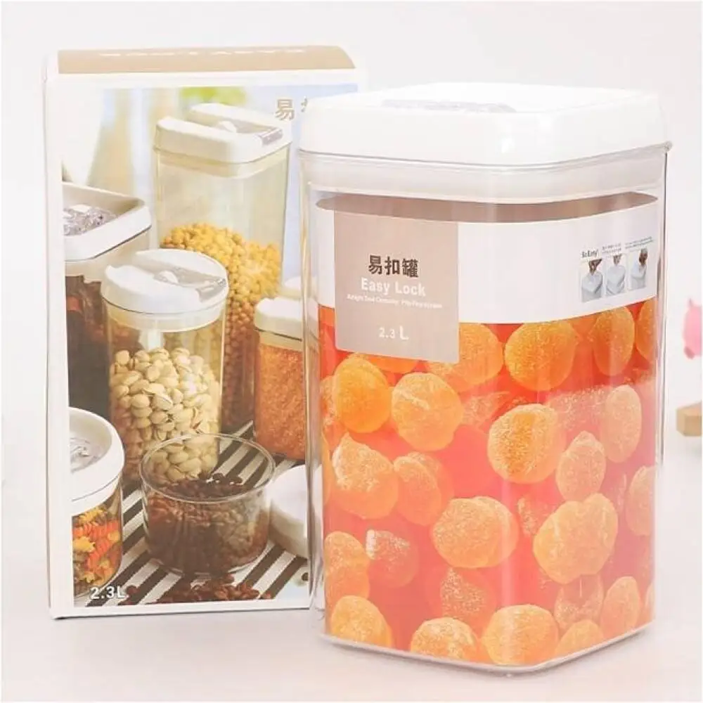 Transparent Sealed Square Plastic Jars Kitchen Refrigerator Storage Containers 1.0L 1.7L 2.3L Airtight Canister Wholesale Price