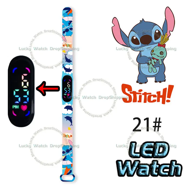 Disney Stitch Kid Digital Watches Cartoon Action Figure Anime LED Touch Waterproof Electronic Kids Sports Watch Birthday Gifts