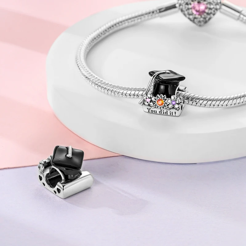 2025 925 Silver Campus Guitar Music Book Charms Fit Original Bangle Charm Bead Pendent Dangle Bracelet DIY Women Jewelry Gift view 3
