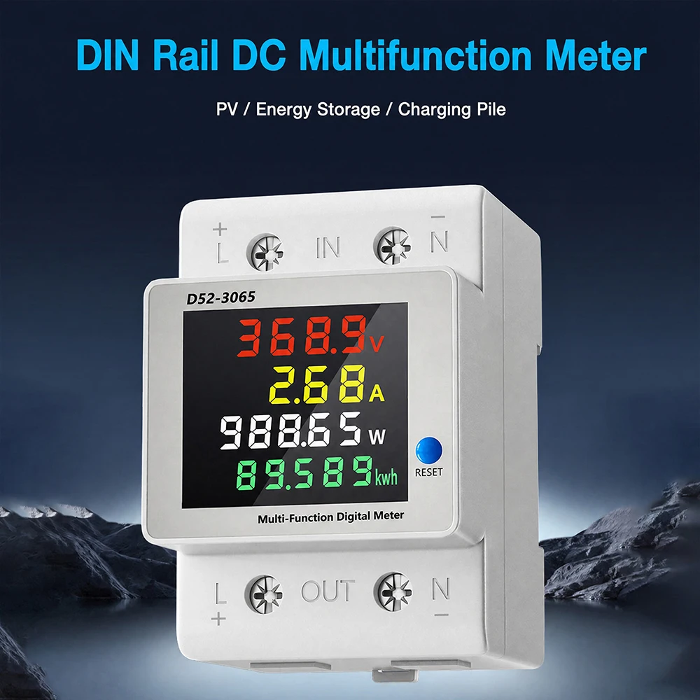 Compteur d'énergie monophasé 35 mm avec transformateur de courant intégré, moniteur de consommation électrique sur rail DIN, voltmètre, ampèremètre, wattmètre, compteur de puissance kWh